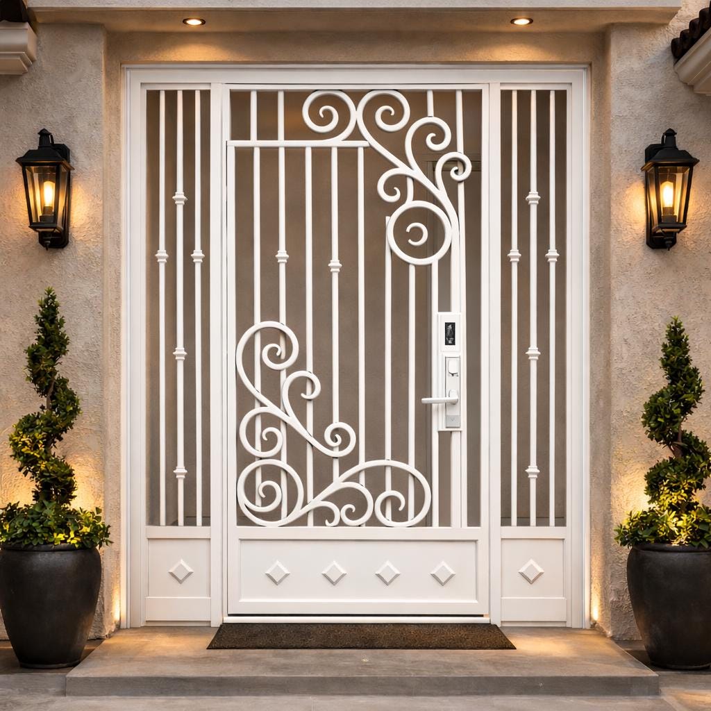 Decorative Steel Security Door with Scrollwork – Custom Double Entry, Ornamental Iron Scroll Gate for Home Installation