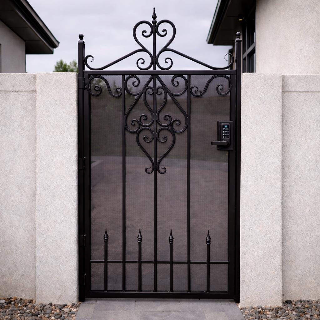 Bellavere Scroll Iron Entry Gate, Decorative Steel Security Walkway Gate