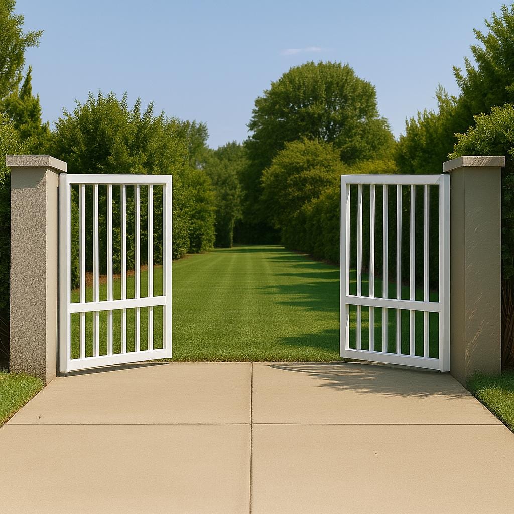 Modern White Steel Driveway Gate | Custom Double Swing Entrance