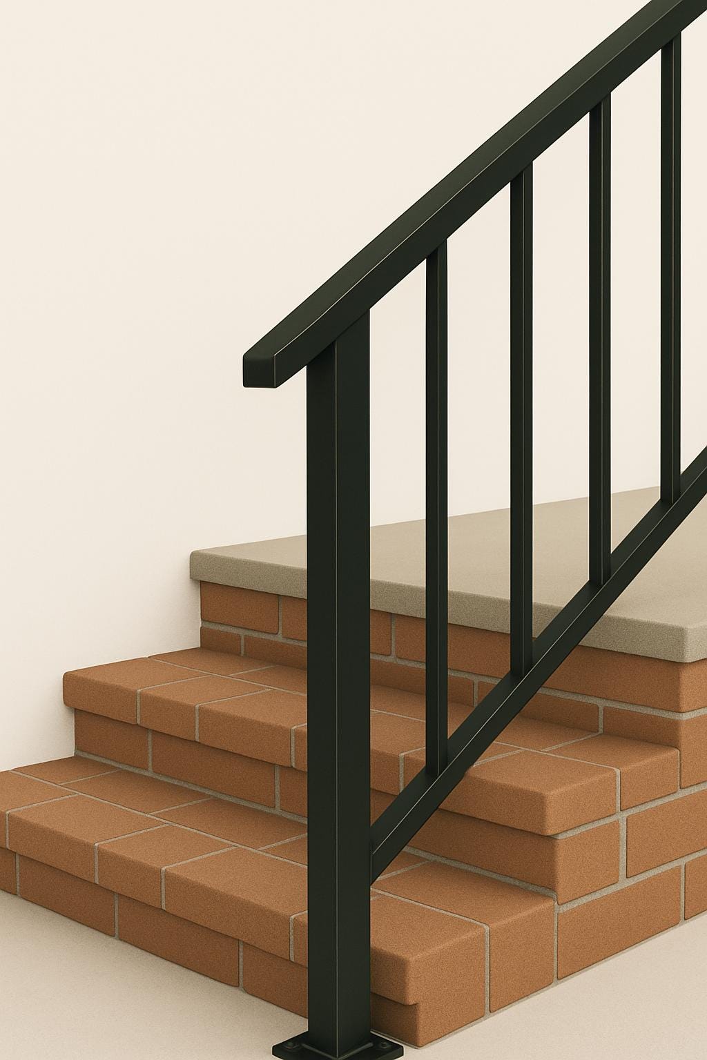 Modern Metal Stair Railing - Welded Steel Handrail, Wall Mounted 3-Step Stairway Rail