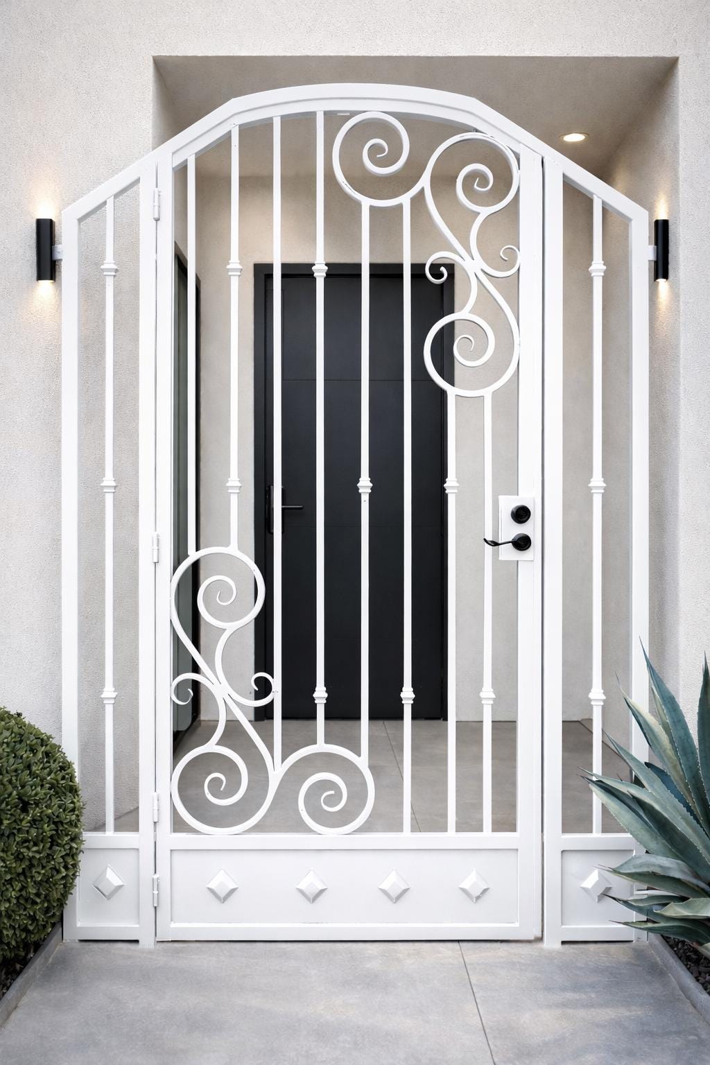 Stonehaven Scroll Iron Entry Gate – Arched Steel Security Door