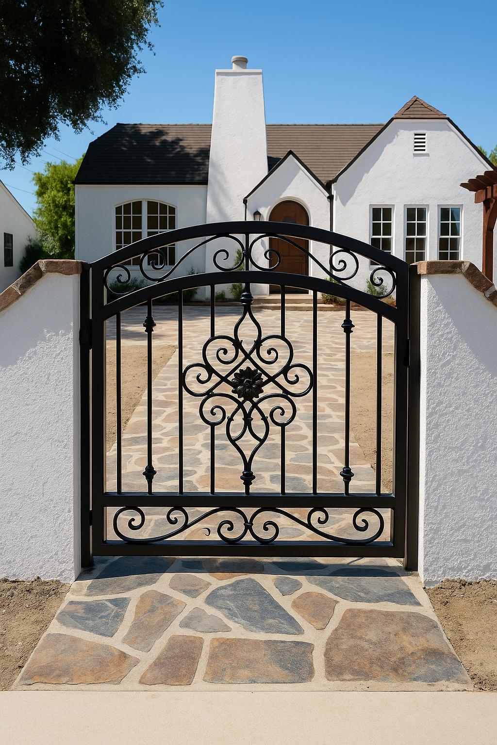 Handcrafted Wrought Iron Garden Gate: Arched Floral Entry, Custom Size