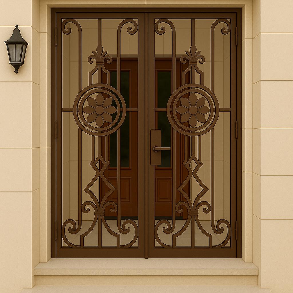 Handmade Wrought Iron Double Security Door: Floral Steel Entry Gate