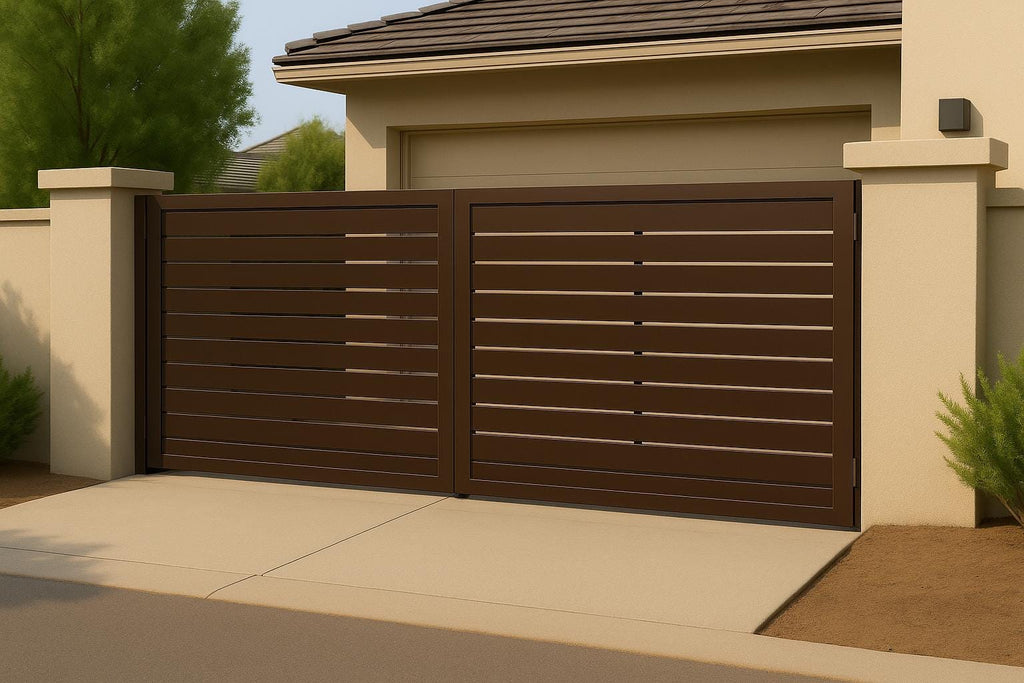 Modern Steel Driveway Gate | Custom Double Swing, Privacy Pattern
