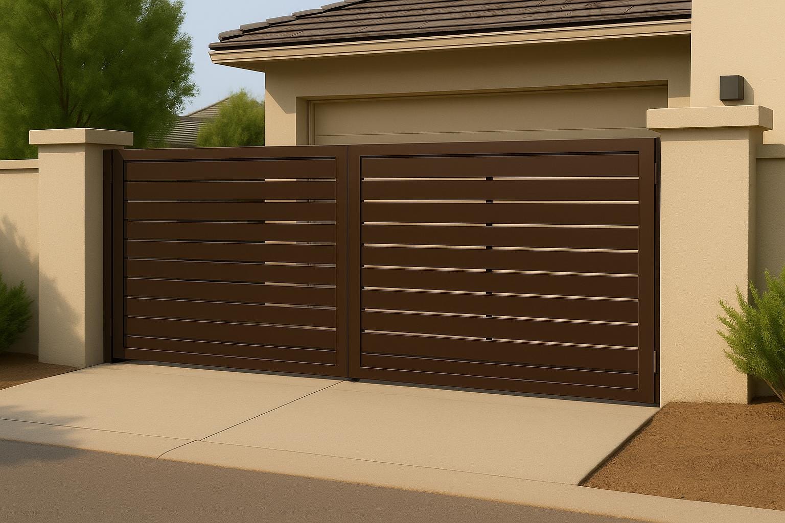 Modern Steel Driveway Gate | Custom Double Swing, Privacy Pattern