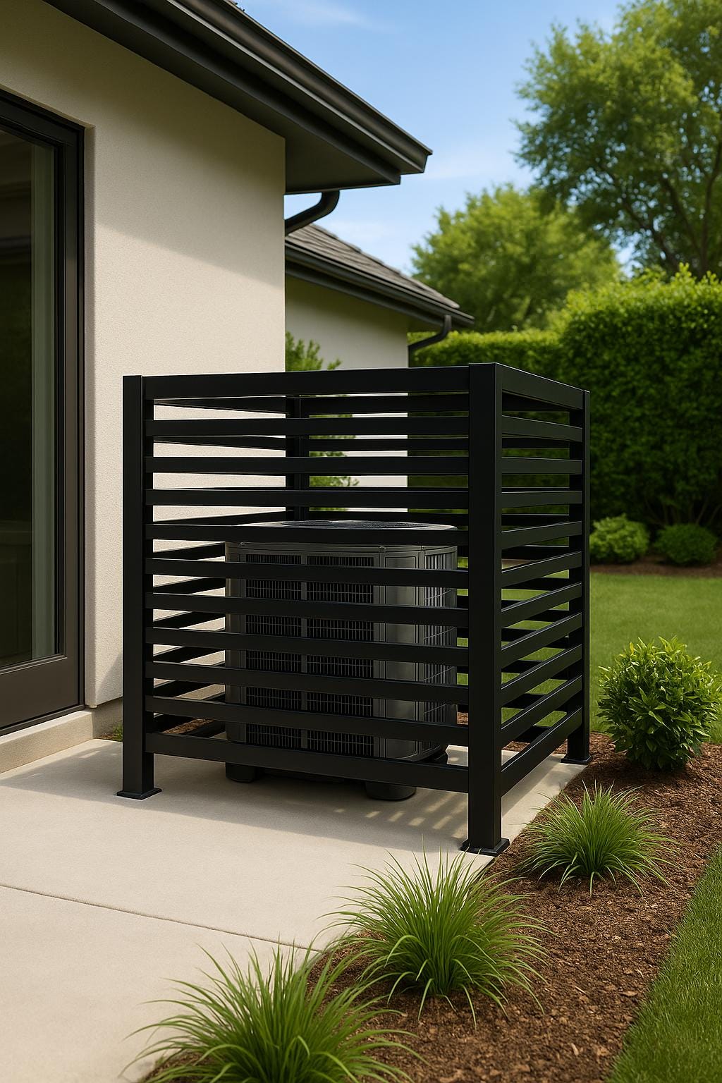 Steel AC Unit Enclosure Ventilated Cage – Protect Outdoor Condenser, Copper Theft Deterrent – Powder-Coated Black/Brown/White – Custom Size