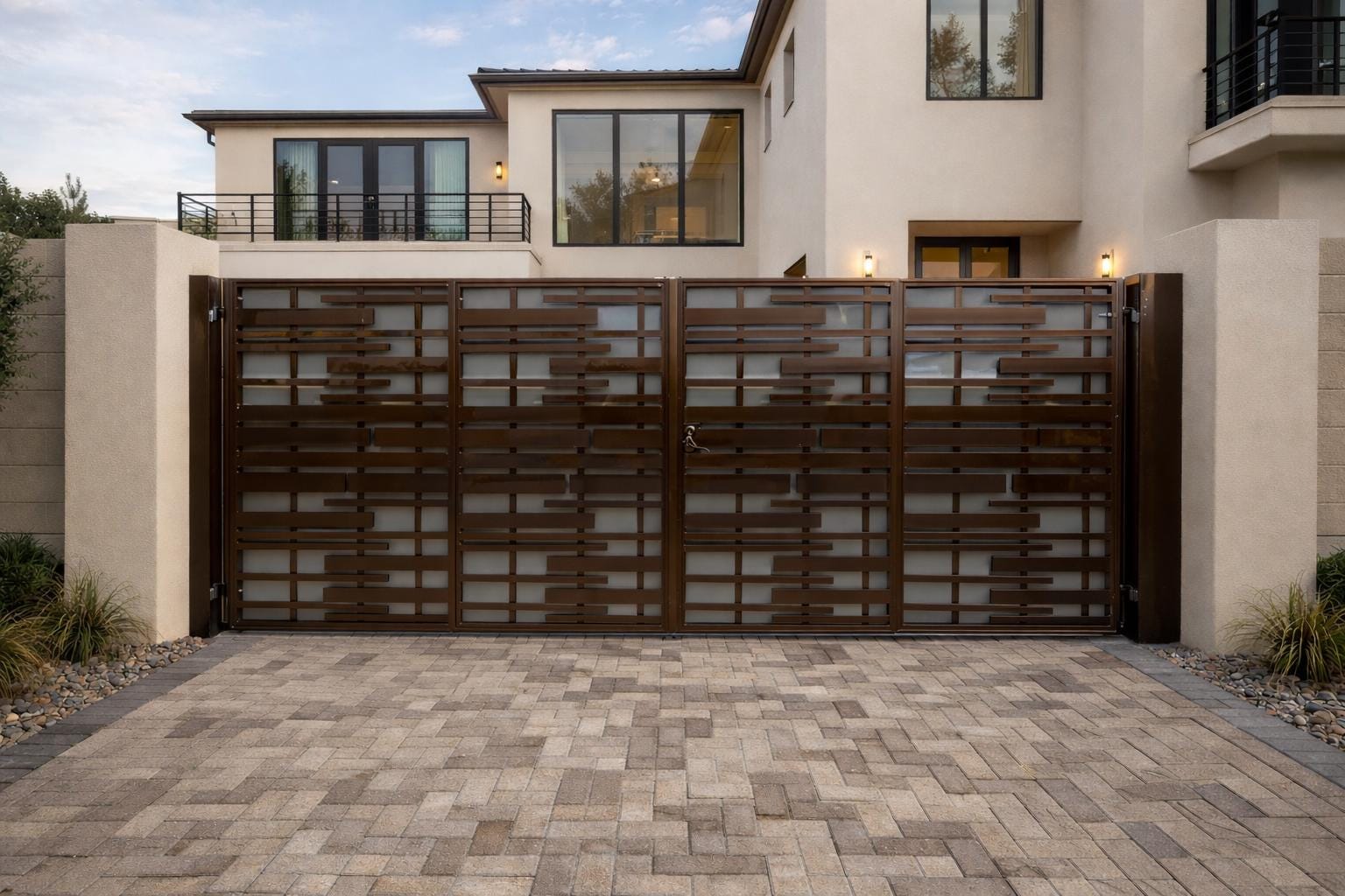 Solstice Grid Steel Driveway Gate | Custom Modern Geometric Privacy Gate