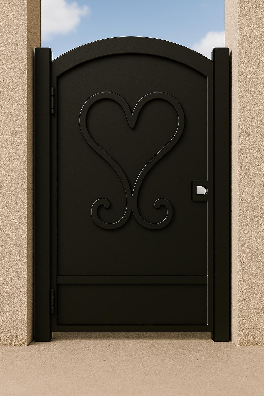 Heart Scroll Wrought Iron Garden Gate - Arched Metal Entryway 36x84