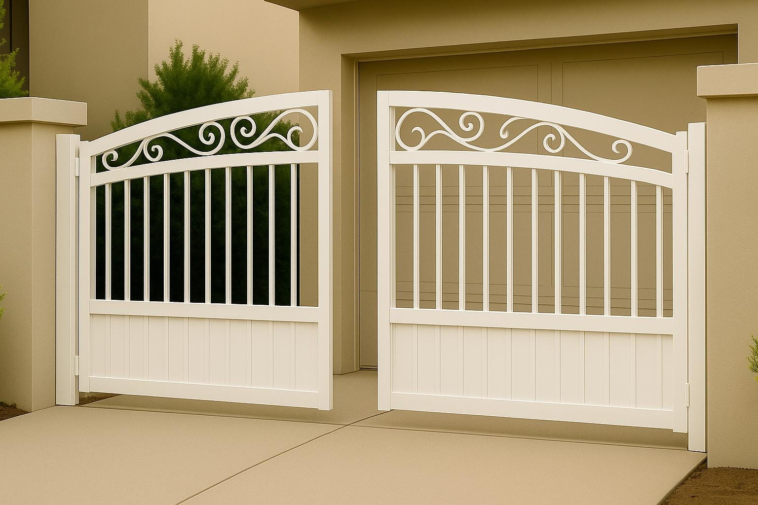 Custom Modern Driveway Gate with Scroll Design • Steel Double Swing Entry Gate • Premium Ornamental Iron Gate • Made-to-Order Security Gate