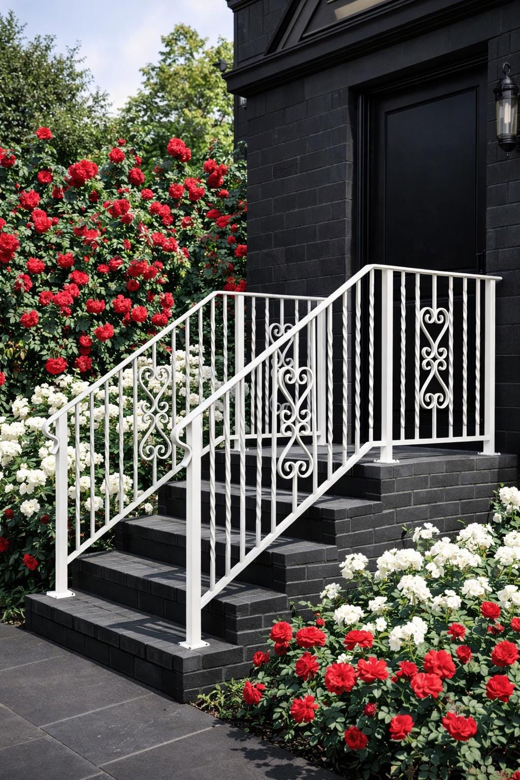 Roseheart Twist Stair Handrail, Custom Wrought Iron Railing, Decorative Outdoor Stair Rail, Entry Porch Safety Handrail, Metal Step Railing