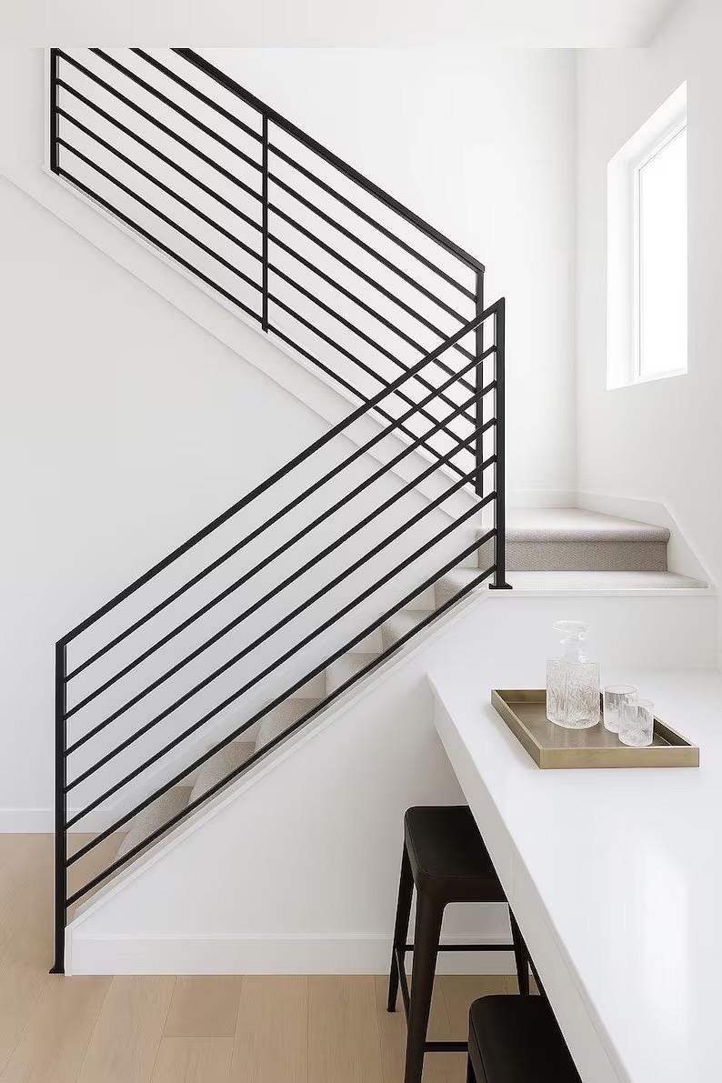 Custom Steel Stair Railing – Modern Horizontal Bar Handrail, ADA-Compliant Indoor/Outdoor Step Rail