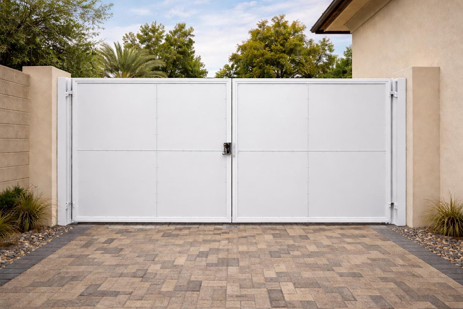 Solstice Grid Steel Driveway Gate | Custom Modern Geometric Privacy Gate