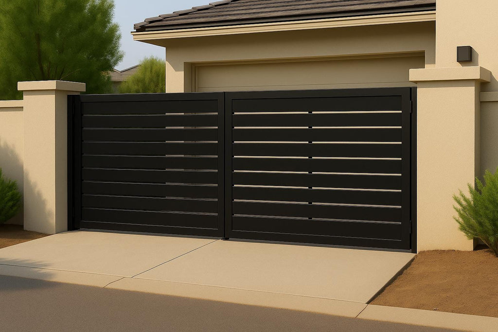 Modern Steel Driveway Gate | Custom Double Swing, Privacy Pattern