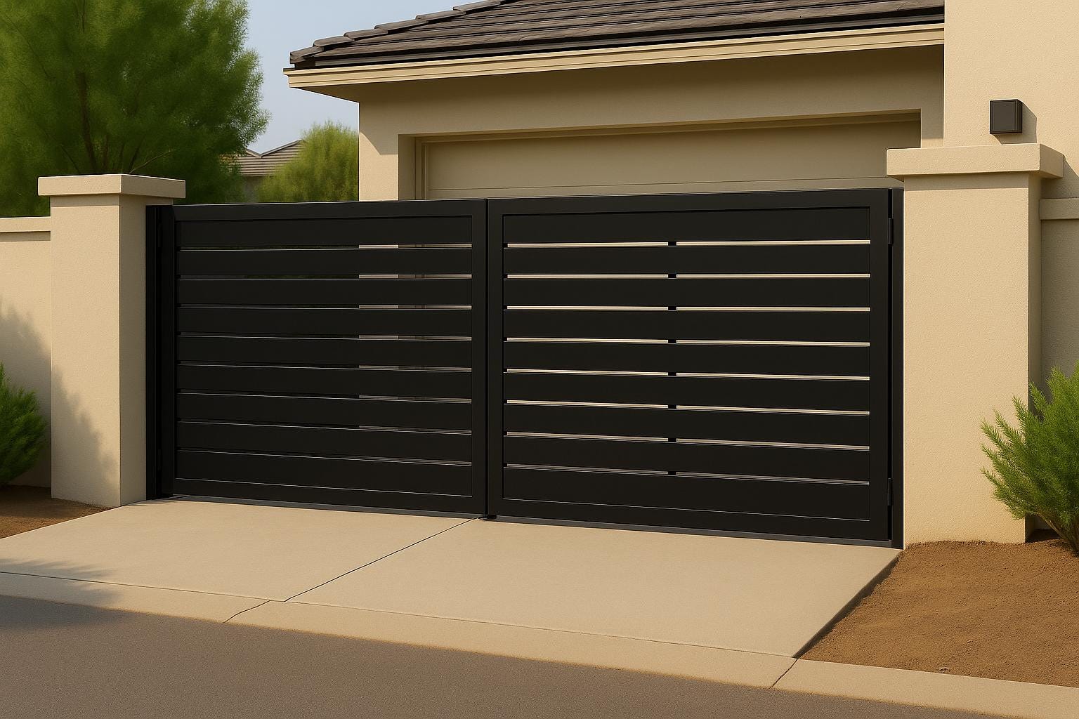 Modern Steel Driveway Gate | Custom Double Swing, Privacy Pattern