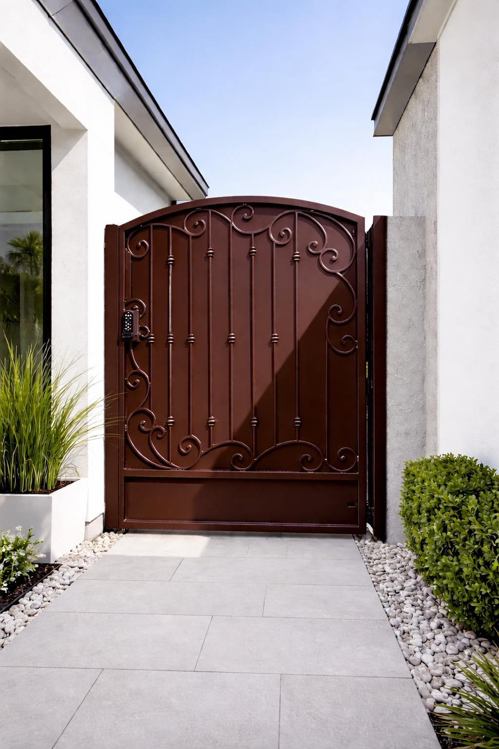 Valerra Scroll Security Gate | Arched Wrought Iron Entry Gate, Custom Steel Privacy Door
