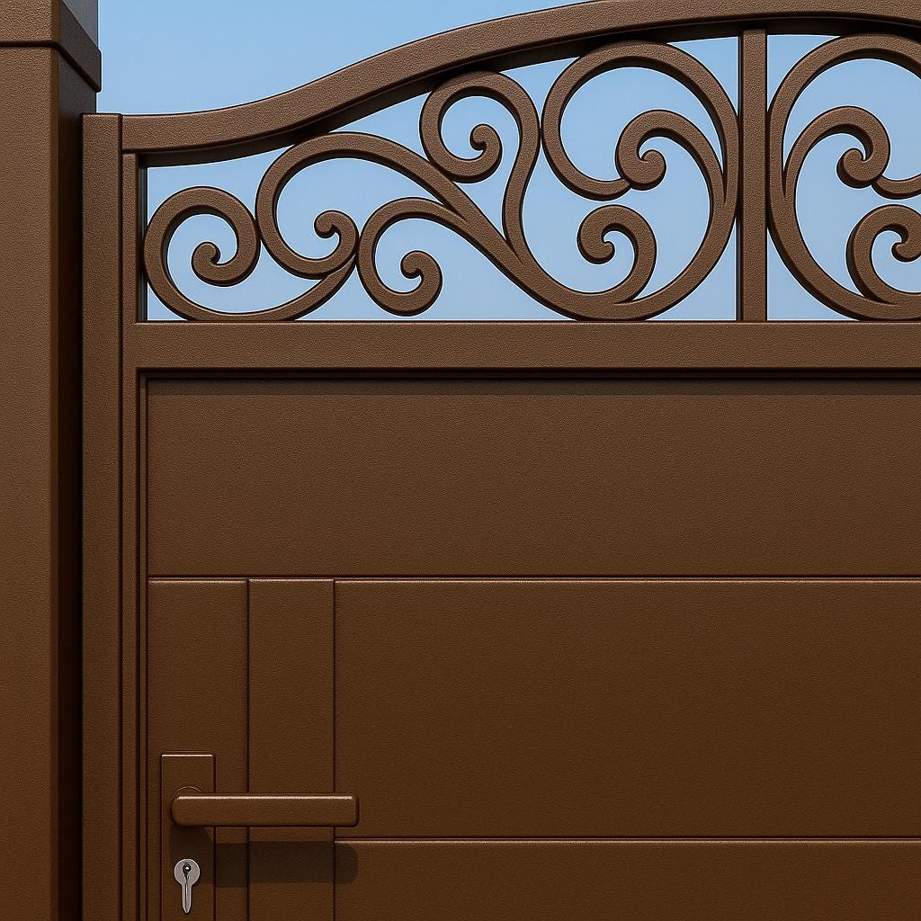 Scroll Top Steel Privacy Gate | Modern Iron Entry Door