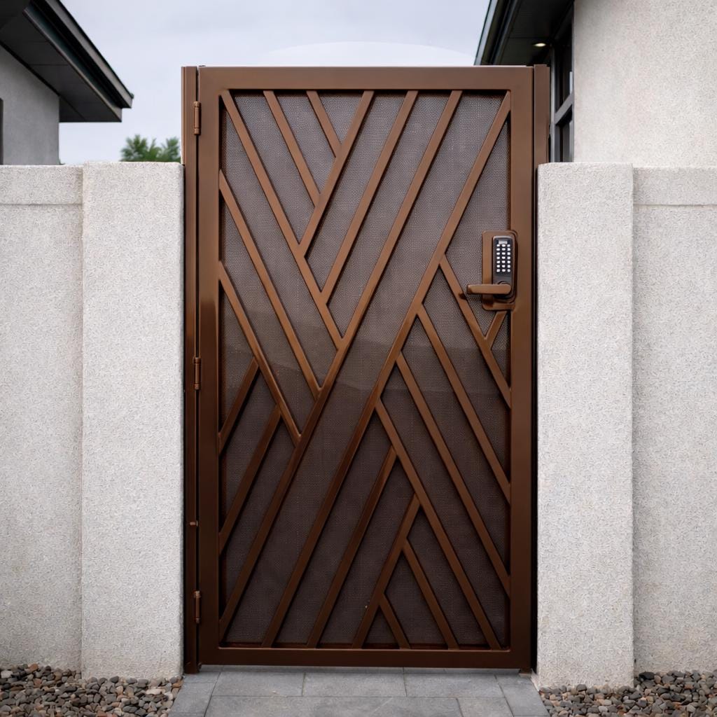 Modern White Steel Geometric Gate, Contemporary Walkway Security Entry Courtyard Door