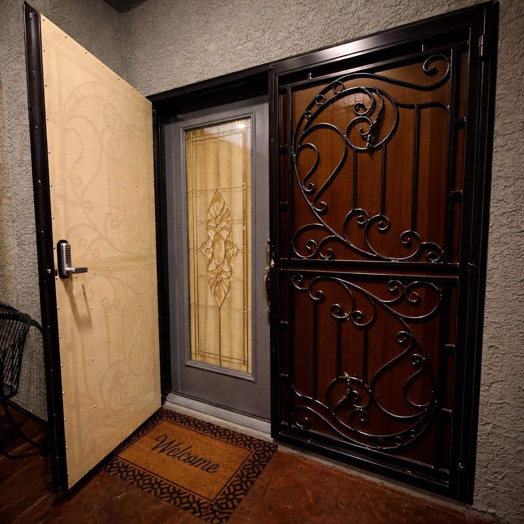 Valencia Scroll Steel Door | Double Security Door | Custom Wrought Iron Entry Door | Luxury Front Entry Door | Decorative Iron Door