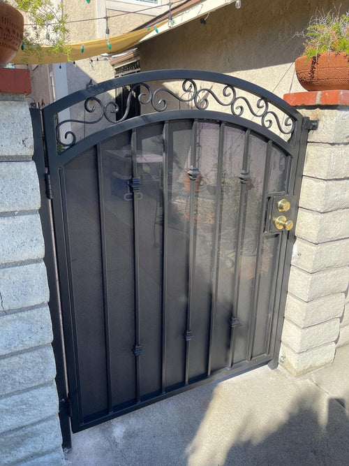 Custom Arched Steel Garden Gate | Wrought Iron Entry Gate | Exterior Metal Yard Gate | Handmade Security Gate Door