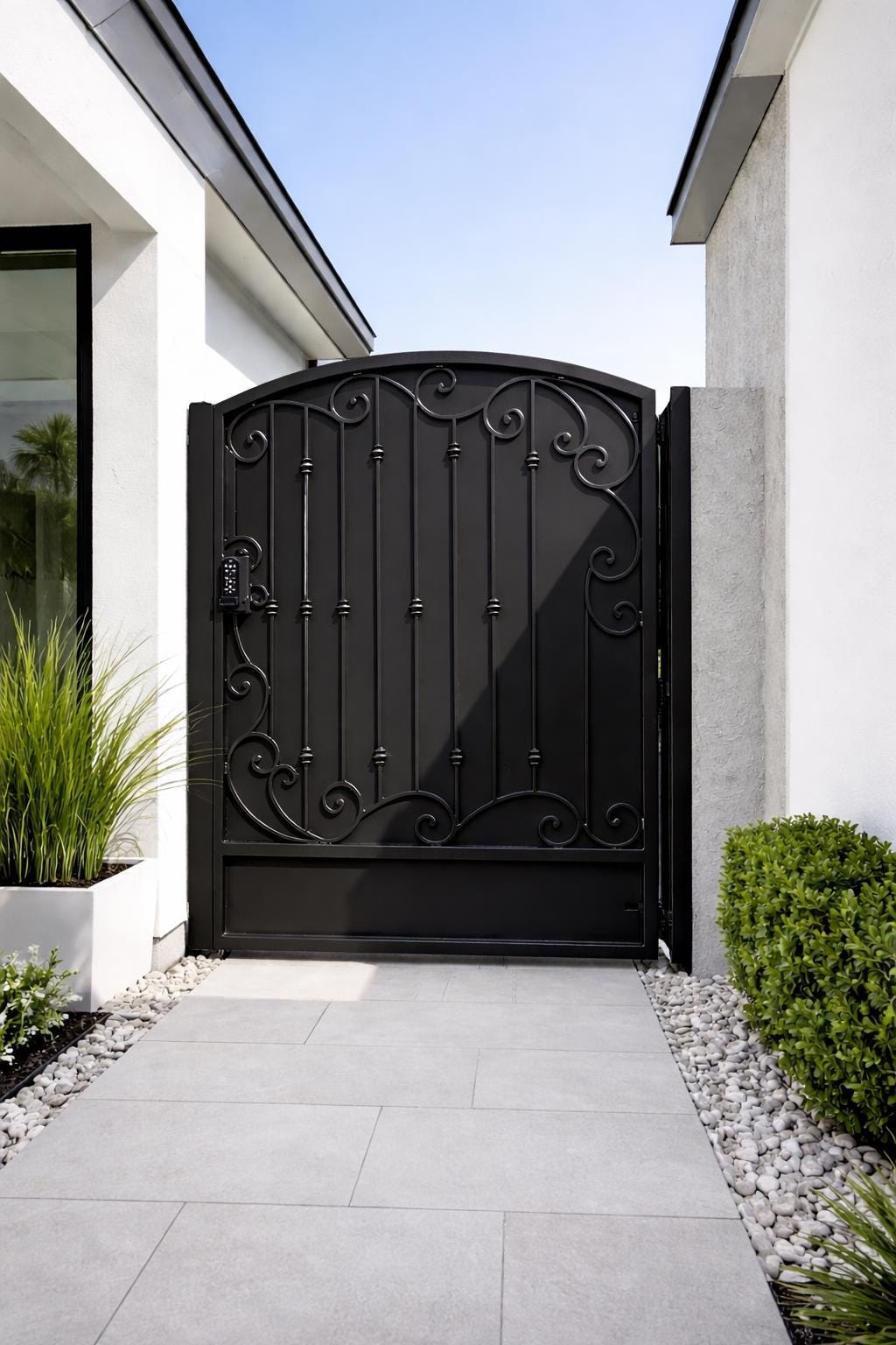 Valerra Scroll Security Gate | Arched Wrought Iron Entry Gate, Custom Steel Privacy Door
