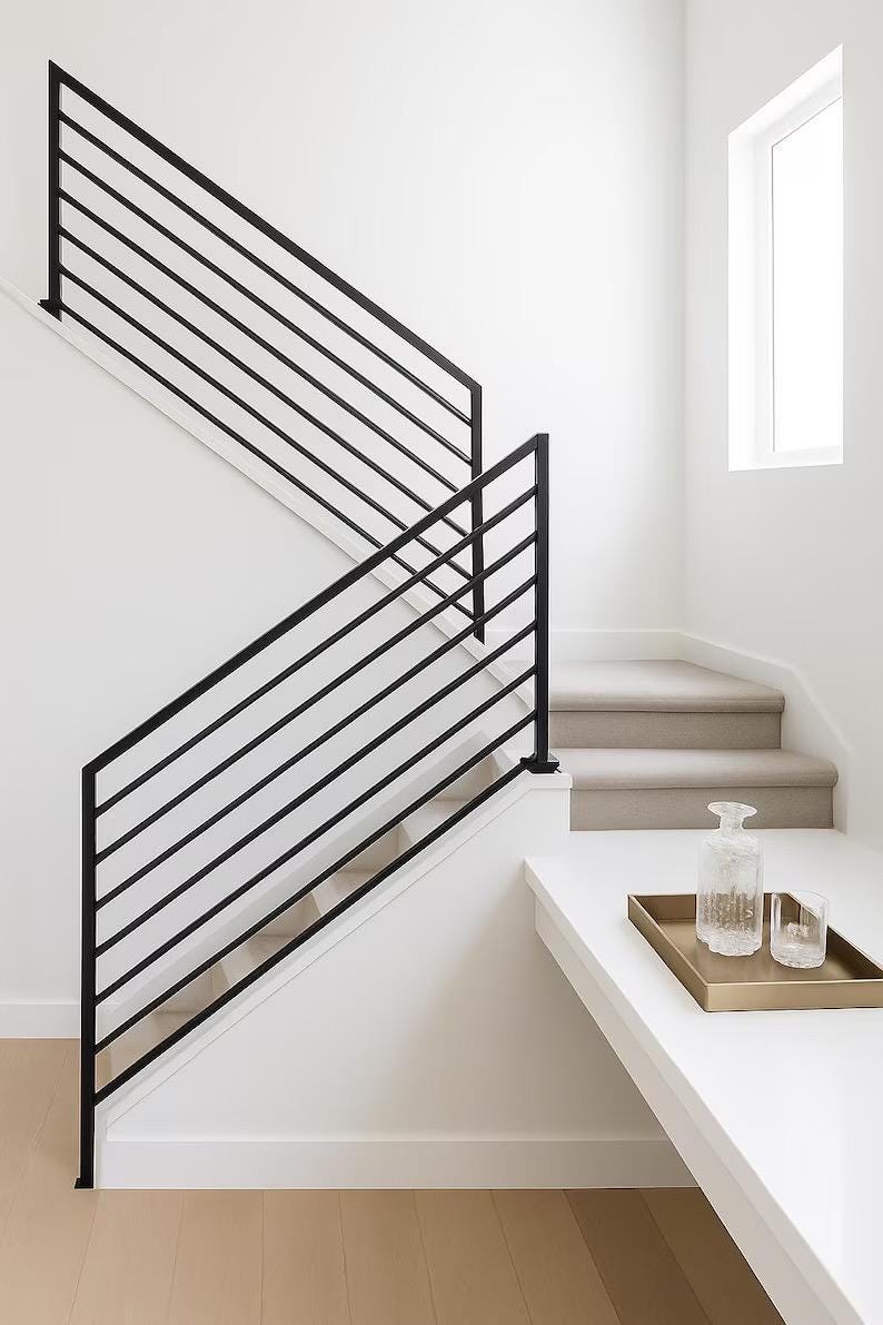 Custom Steel Stair Railing – Modern Horizontal Bar Handrail, ADA-Compliant Indoor/Outdoor Step Rail
