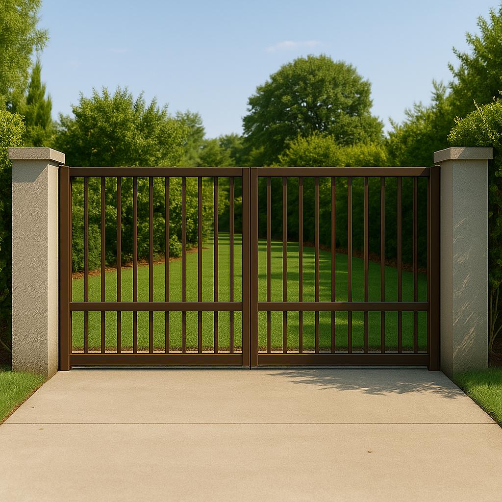 Modern White Steel Driveway Gate | Custom Double Swing Entrance