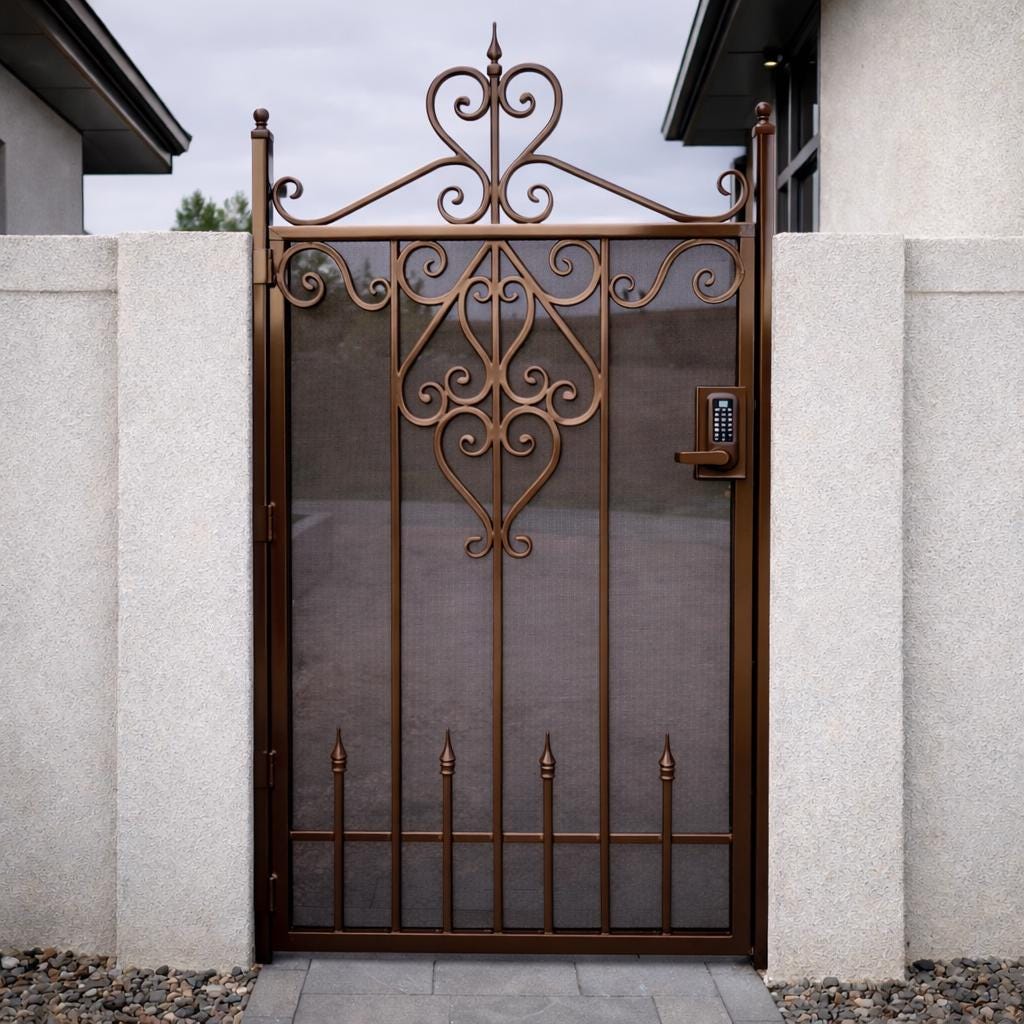 Bellavere Scroll Iron Entry Gate, Decorative Steel Security Walkway Gate