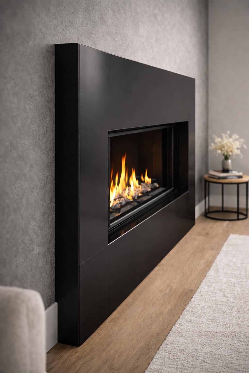 Modern Steel Fireplace Mantel – Custom Contemporary Metal Surround & Frame, Minimalist Fireplace Surround