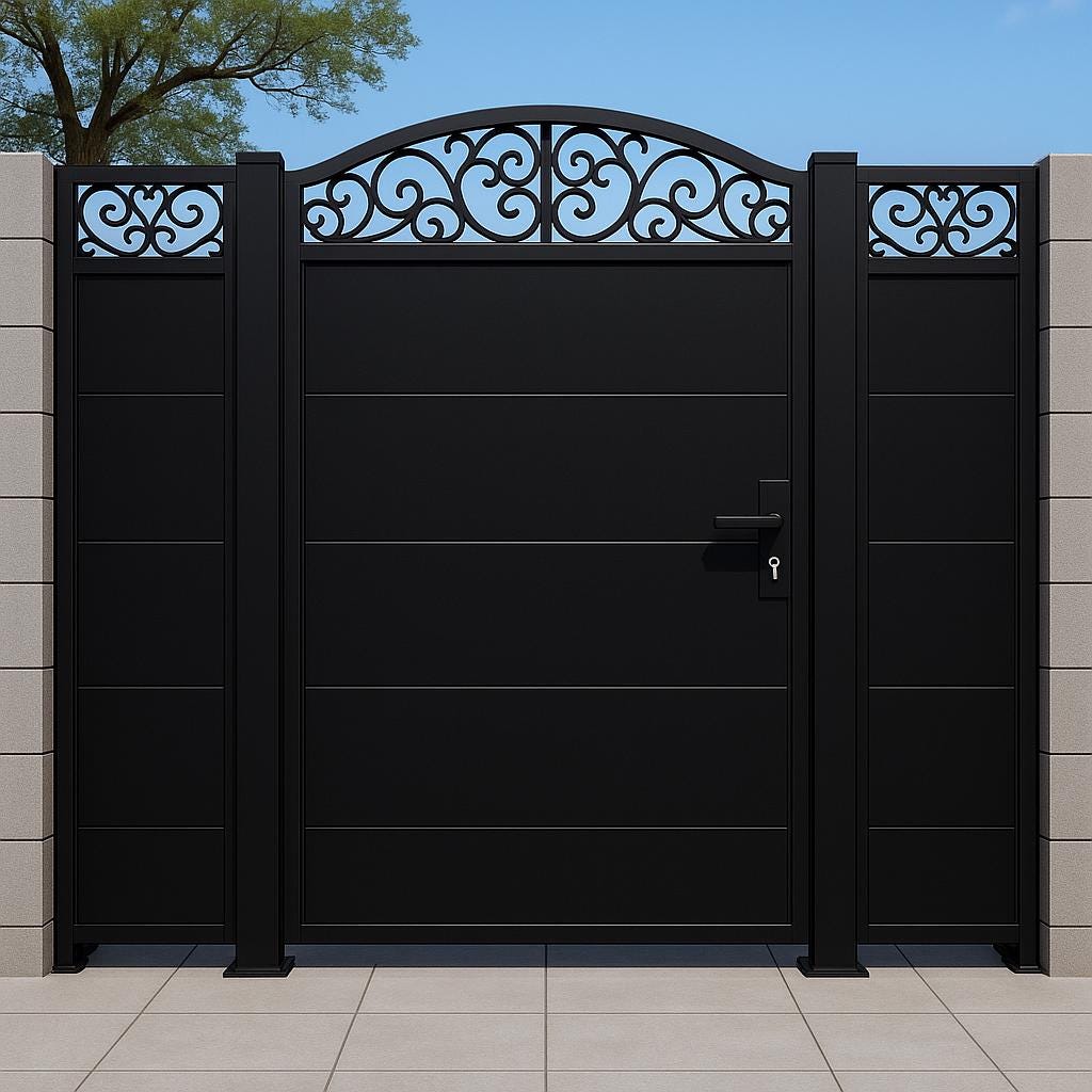 Scroll Top Steel Privacy Gate | Modern Iron Entry Door
