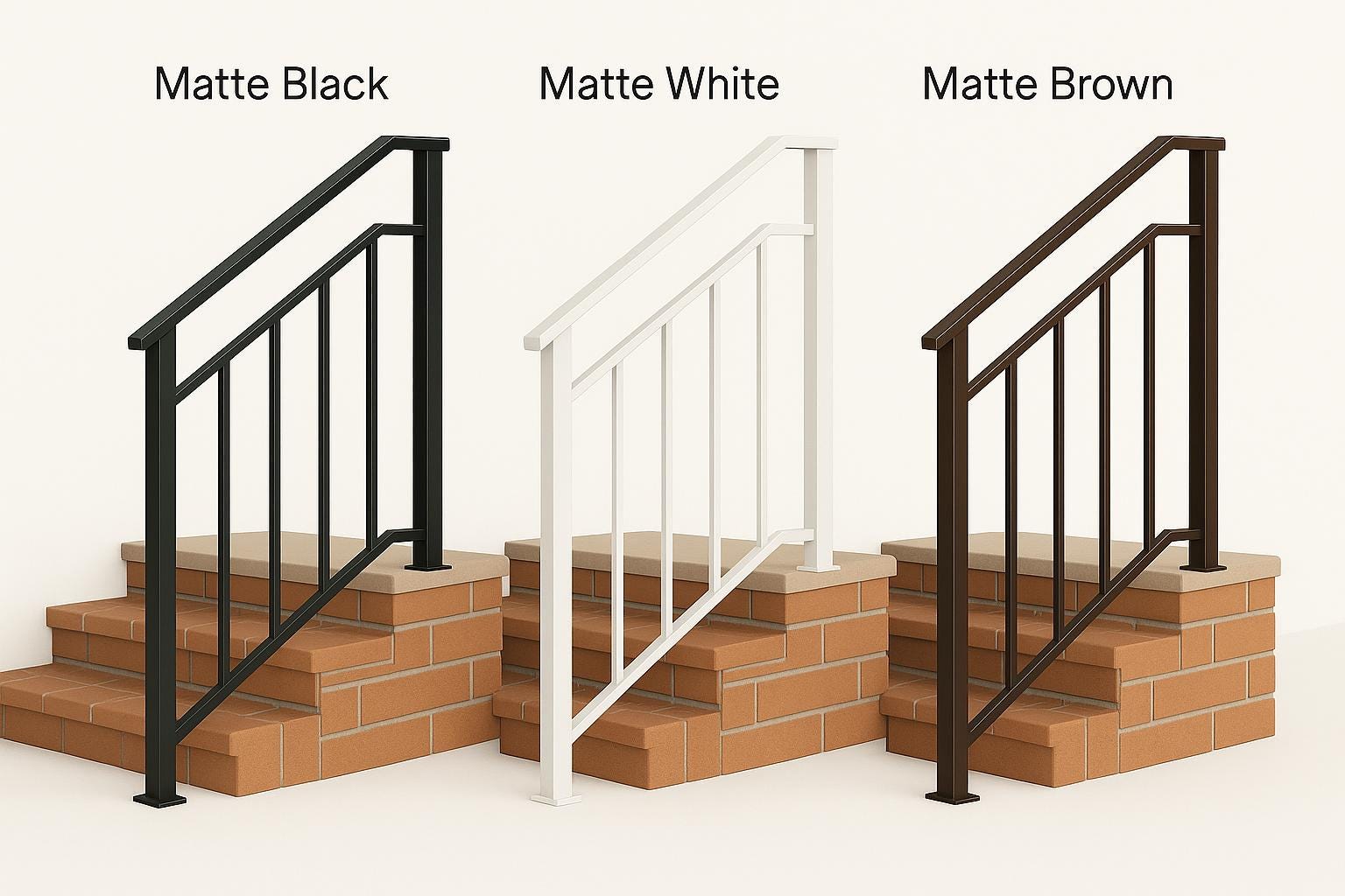 Modern Metal Stair Railing - Welded Steel Handrail, Wall Mounted 3-Step Stairway Rail