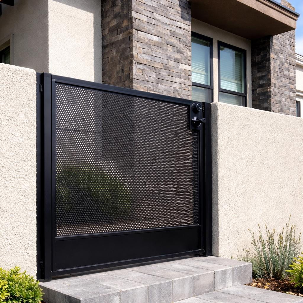 Modern Steel Privacy Gate | Perforated Architectural Pedestrian Entryway Fence