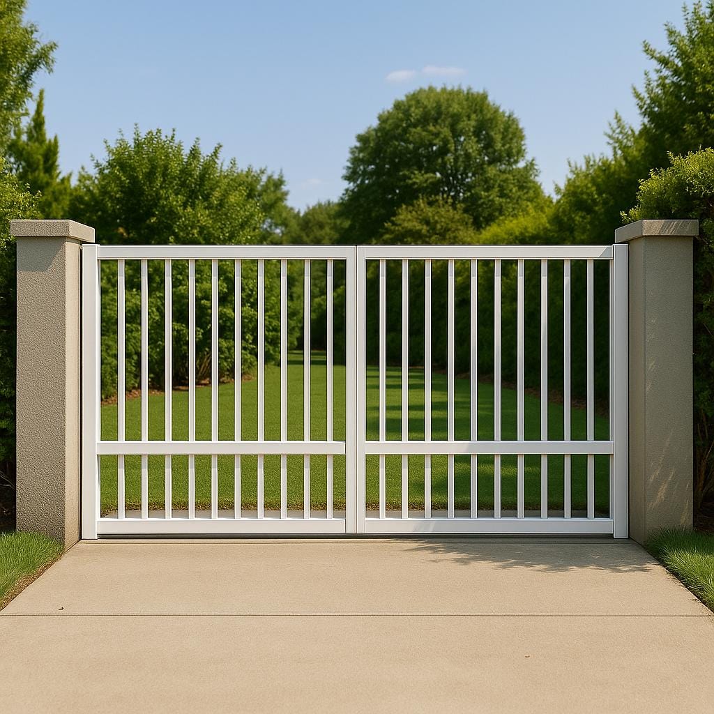 Modern White Steel Driveway Gate | Custom Double Swing Entrance