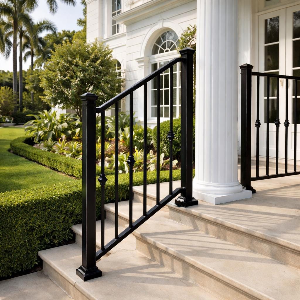 Custom Wrought Iron Stair Railing, Modern Porch Handrail, Metal Entry Rail, Outdoor Step Railing, Steel Staircase Handrail