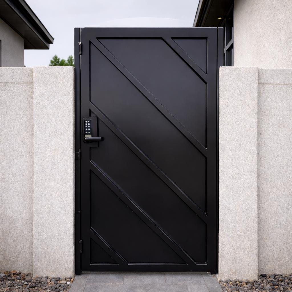 Modern White Steel Geometric Entry Gate – Security Privacy Garden Walkway Fence
