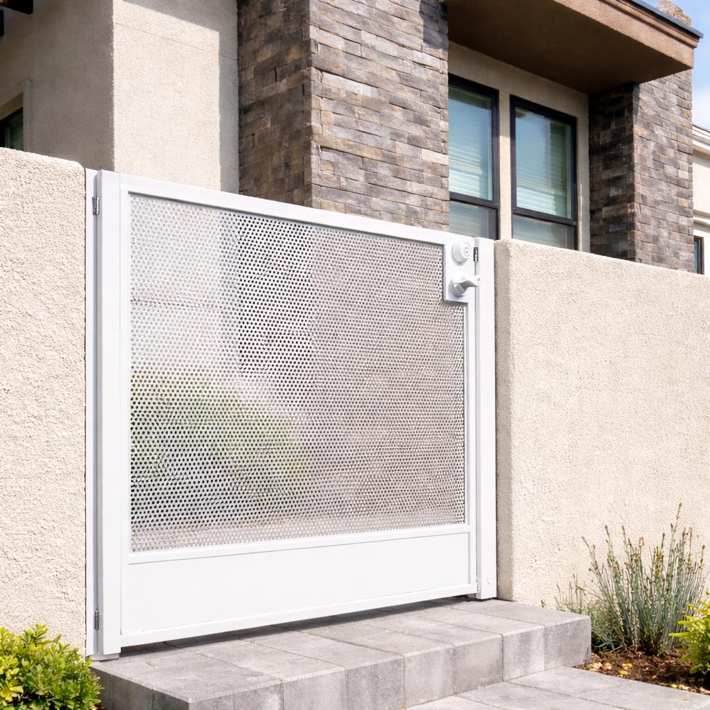 Modern Steel Privacy Gate | Perforated Architectural Pedestrian Entryway Fence