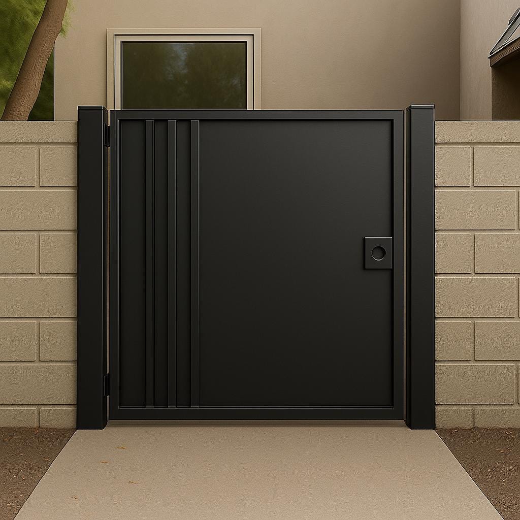 Modern Iron Security Gate: Powder Coated Steel Side Door for Block Walls