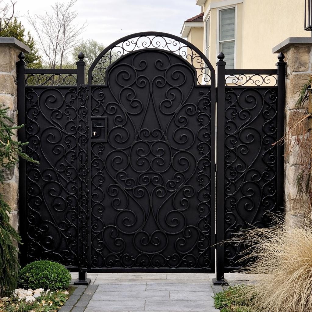 Custom Wrought Iron Pedestrian Gate, Scroll Privacy Entry Gate, Steel Side Yard Gate, Black Metal Security Gate, Garden Walkway Gate