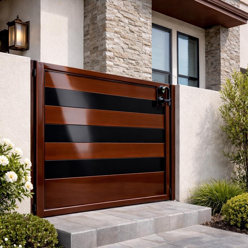 Modern Steel Security Gate | Horizontal Slat Privacy Entry Door