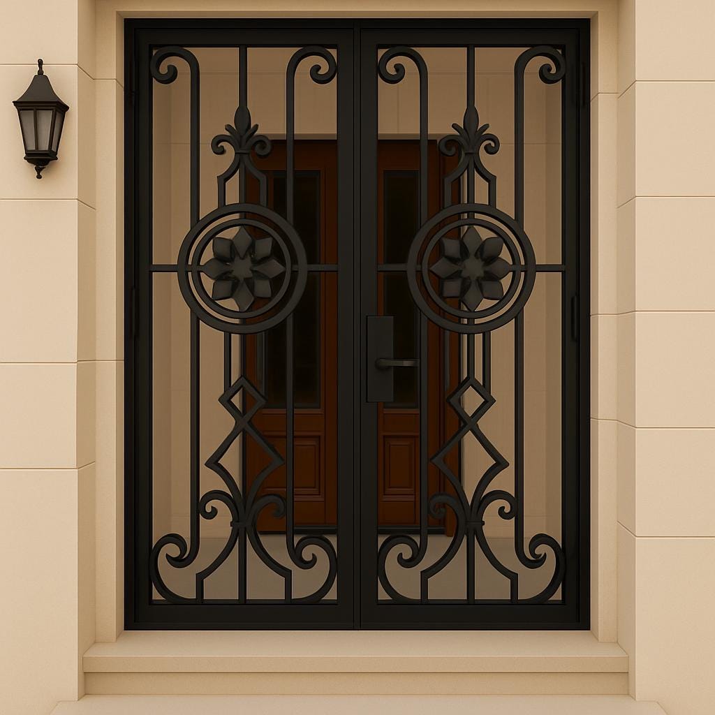Handmade Wrought Iron Double Security Door: Floral Steel Entry Gate