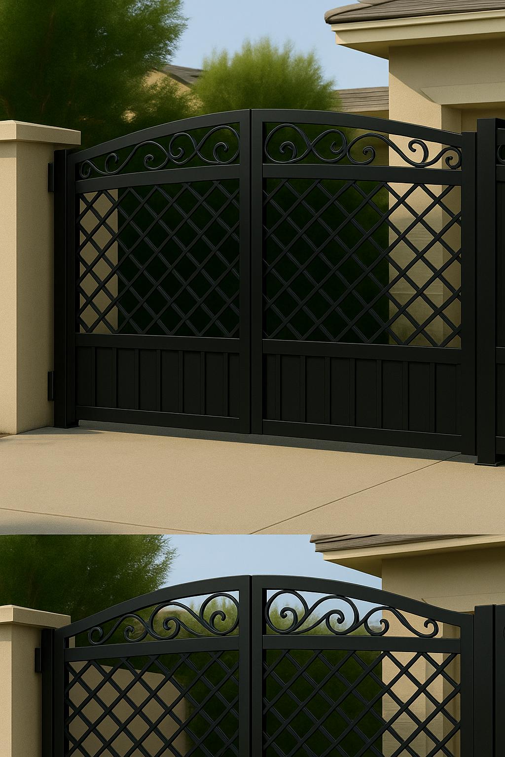 Scroll Driveway Gate | Lattice Double Swing Steel Entrance