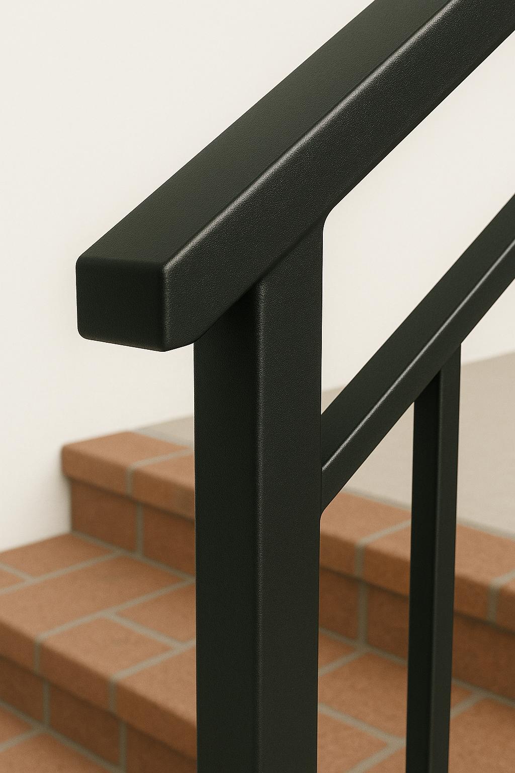 Modern Metal Stair Railing - Welded Steel Handrail, Wall Mounted 3-Step Stairway Rail