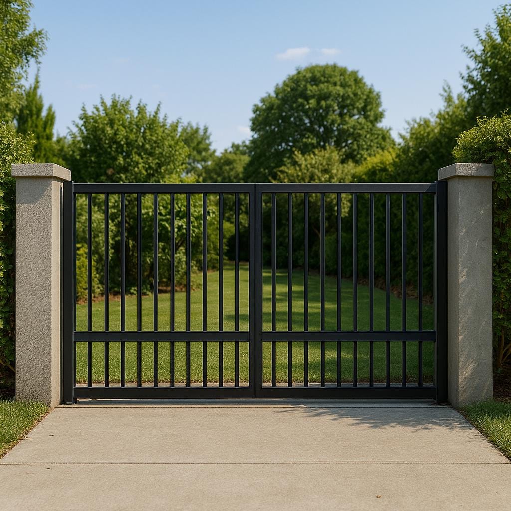 Modern White Steel Driveway Gate | Custom Double Swing Entrance