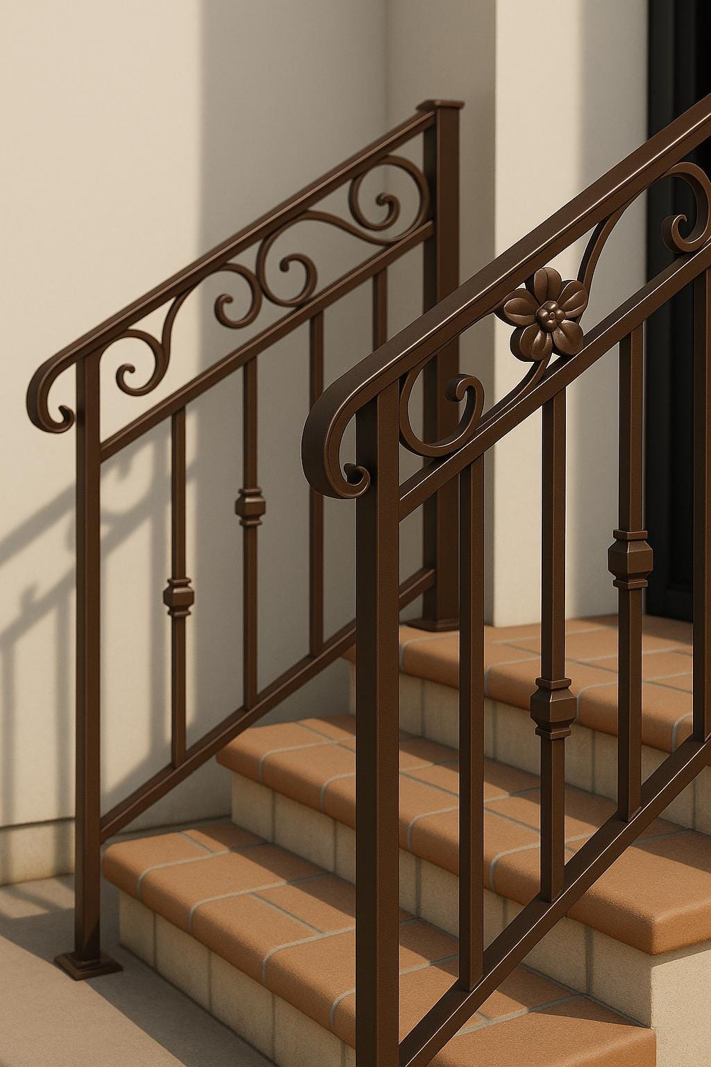 Wrought Iron Stair Railing: Decorative Steel Handrail with Scrolls