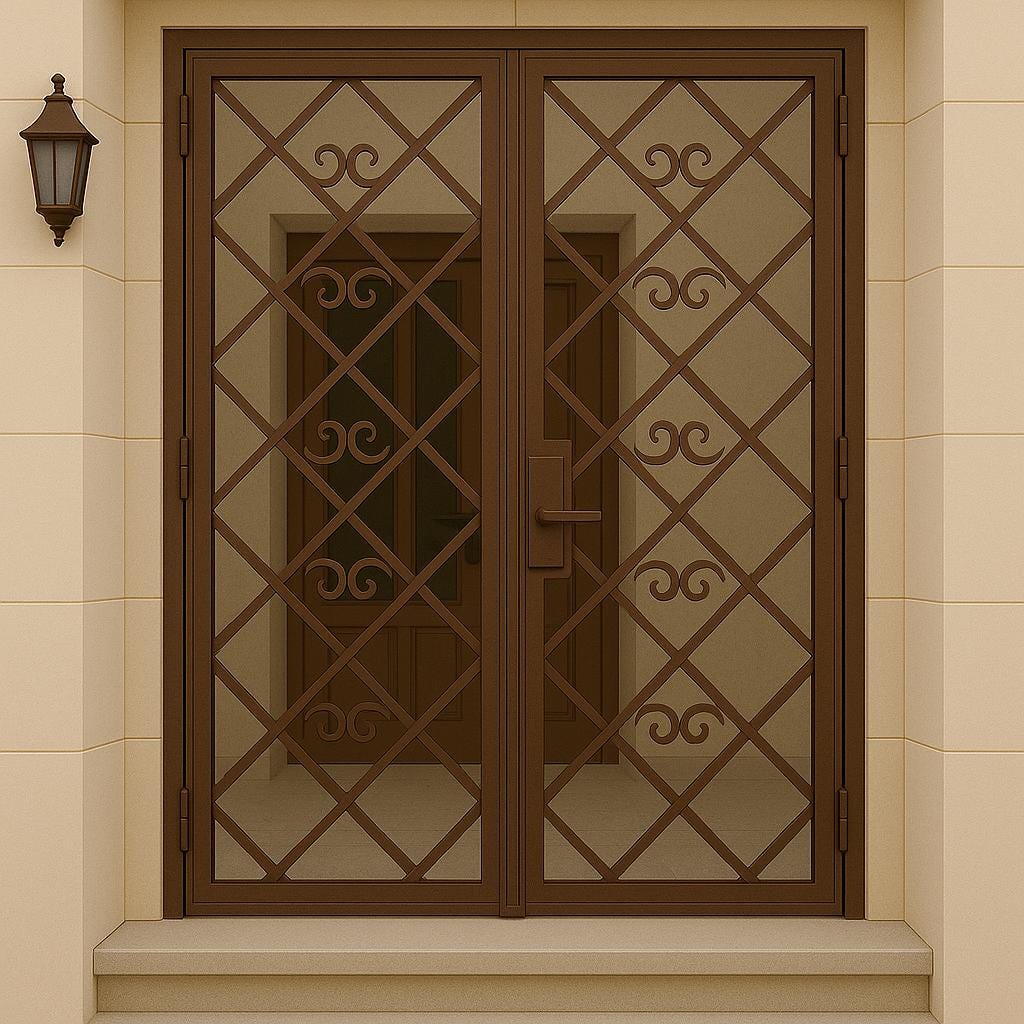 Handmade Wrought Iron Double Security Door: Custom Metal Entry Gate
