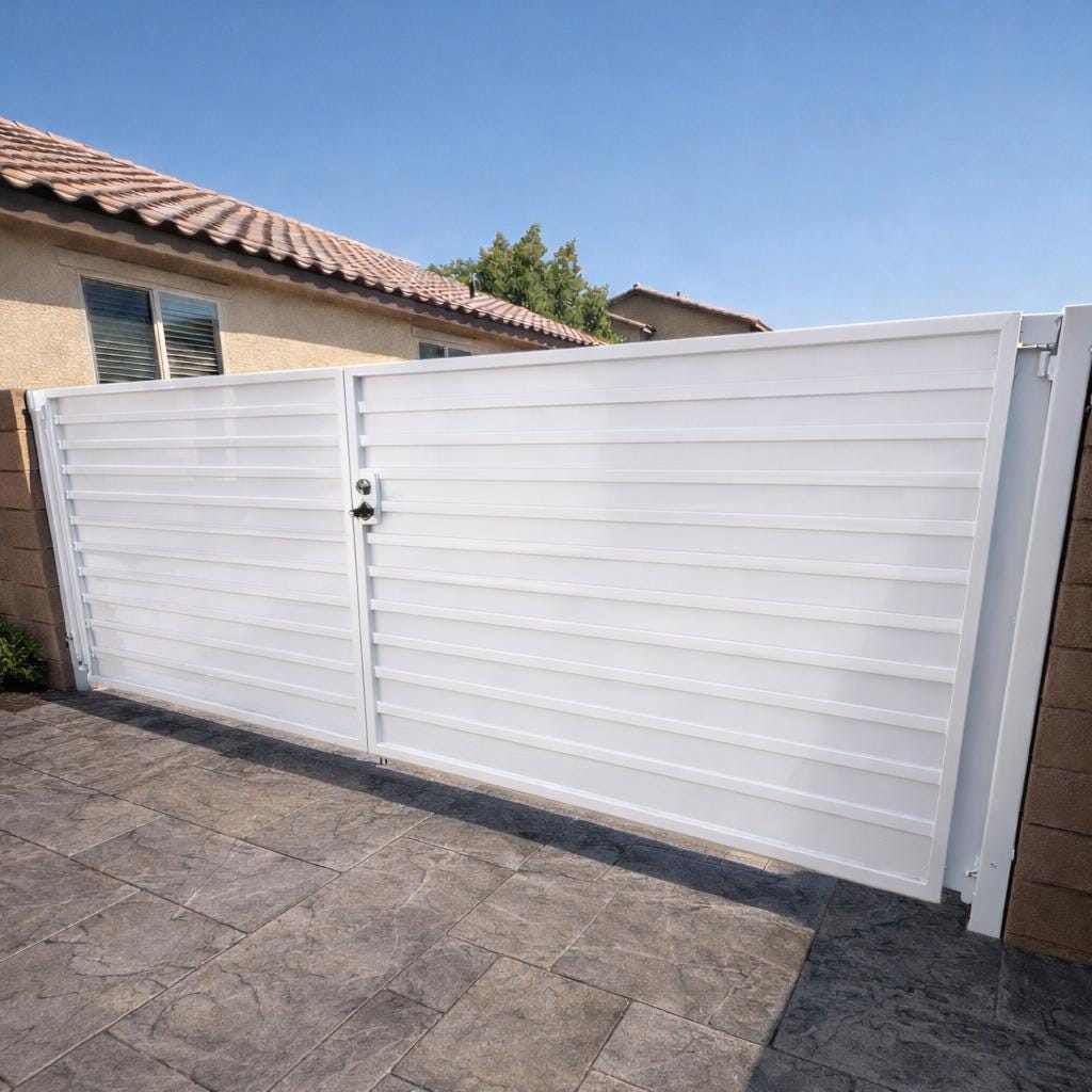 Modern Steel Driveway Gate – Horizontal Privacy Gate, Custom Iron Entry Gate, Contemporary Bi-Fold Metal Door