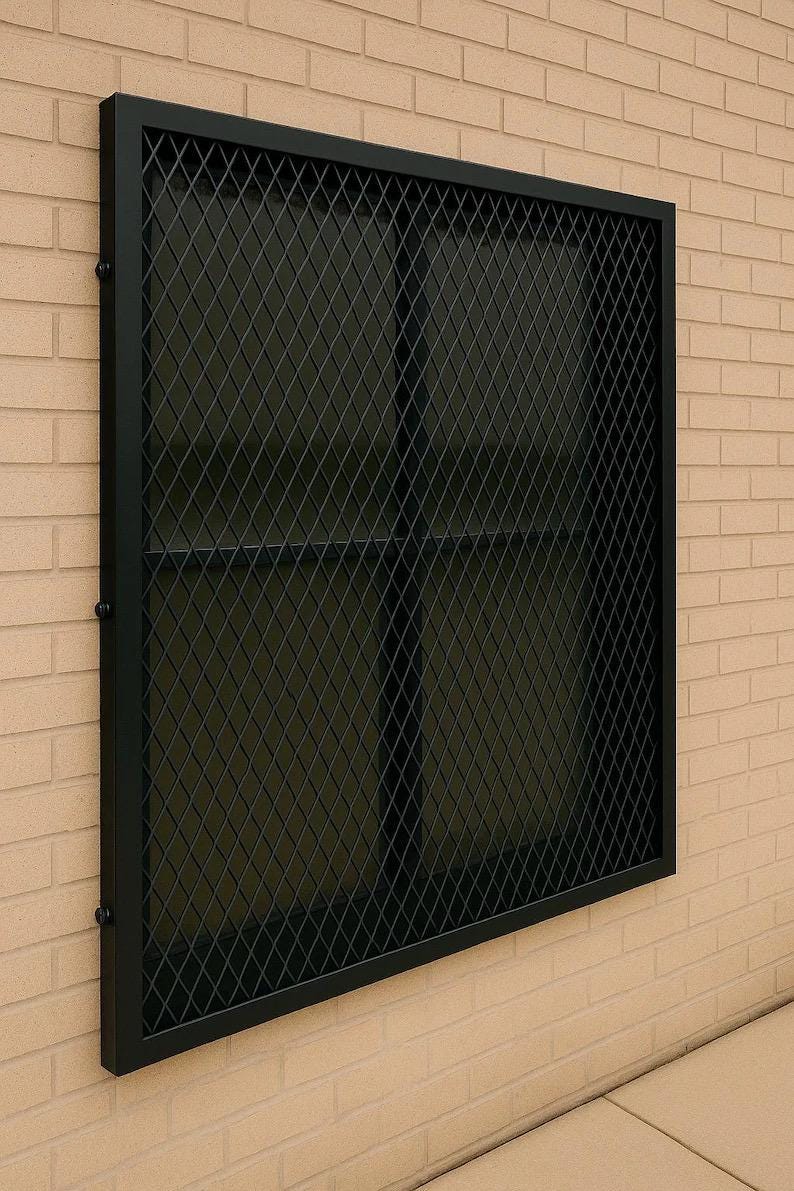 Steel Security Window Guard – Expanded Metal Grille, Powder Coated Black