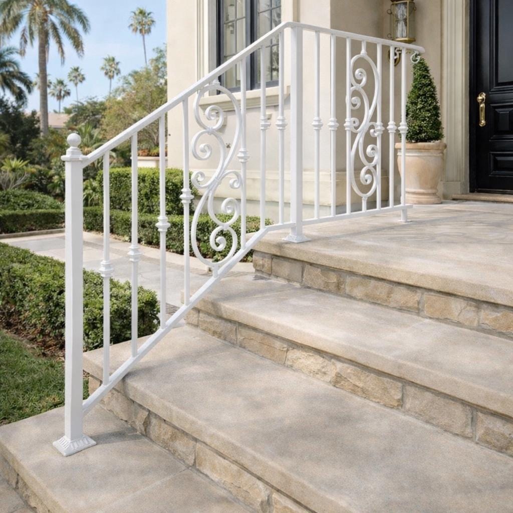 Valencia Scroll Stair Railing, Custom Wrought Iron Handrail, Decorative Porch Rail, Metal Entry Railing, Outdoor Step Handrail