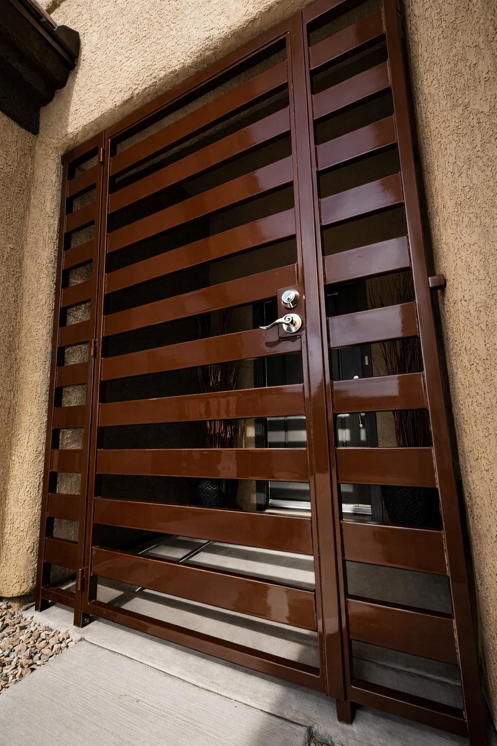 Modern Steel Security Door – Horizontal Slat Entry, Custom Welded Exterior Door