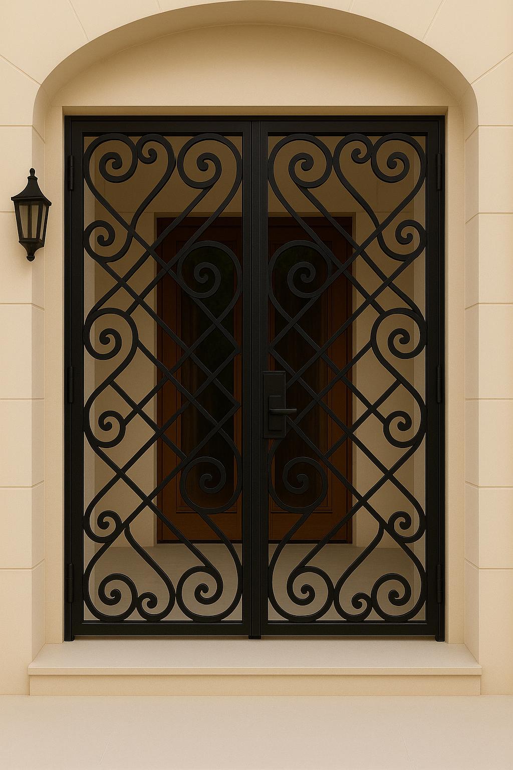Elegant Wrought Iron Double Security Door | Decorative Scrollwork Entry Gate | Custom Exterior Door