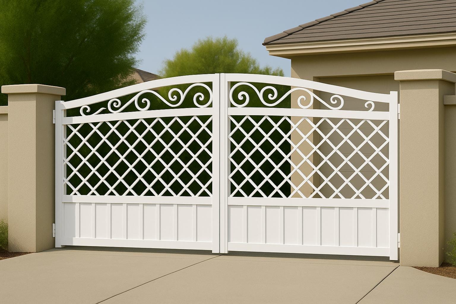 Scroll Driveway Gate | Lattice Double Swing Steel Entrance